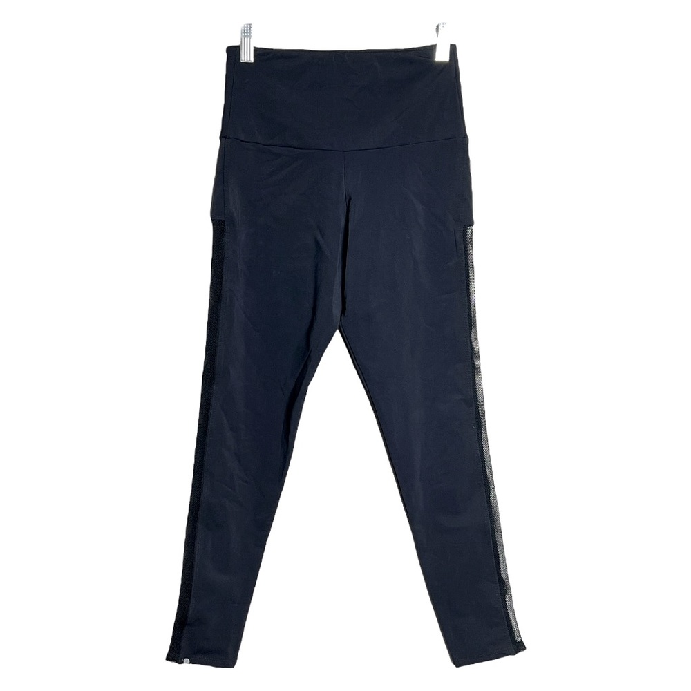 Onzie Pants Womens S/M Black Side Runner Midi Legging Side Mesh‎ Gym Athleisure